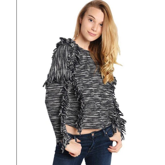 Misa Los Angeles m Sweater  l Karine Fringe Navy Blue  White Crop Top $249 - Picture 3 of 12